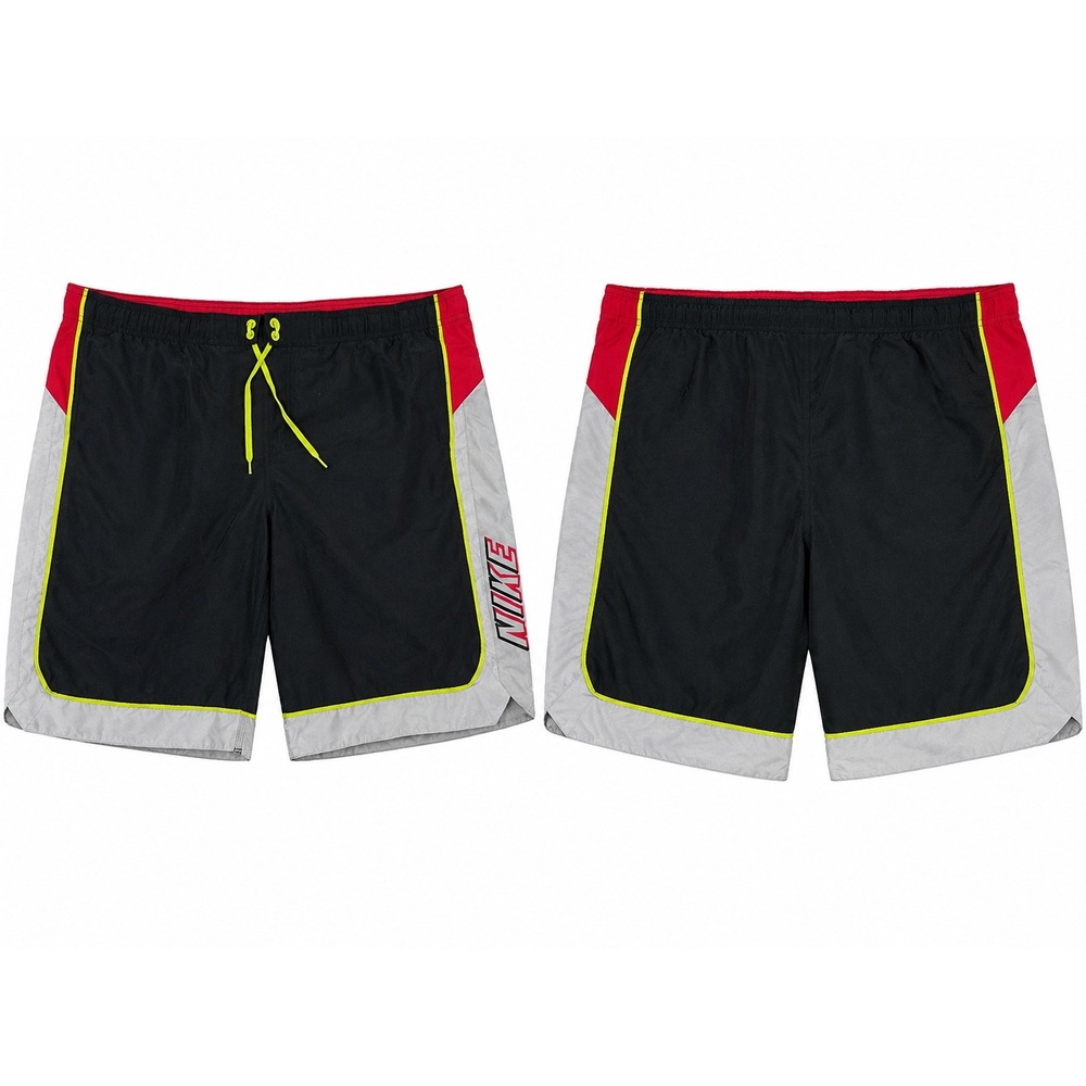 Nike Swim Trunks Mens XL Black Red Grey Colorblock Board Shorts Mesh Lined 9in